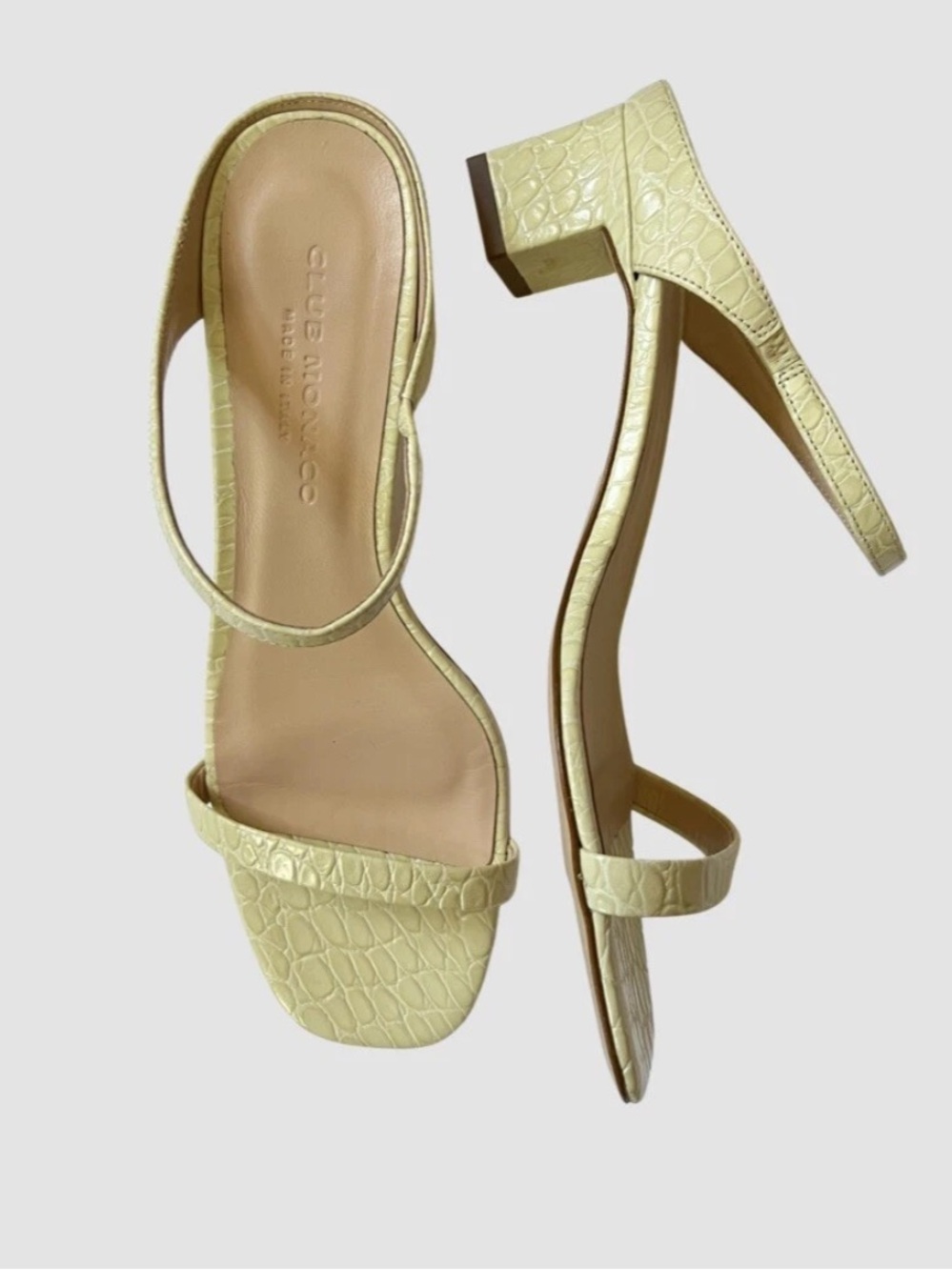 Club Monaco Marnee yellow alligator reptile sandal heel 39 Italy
